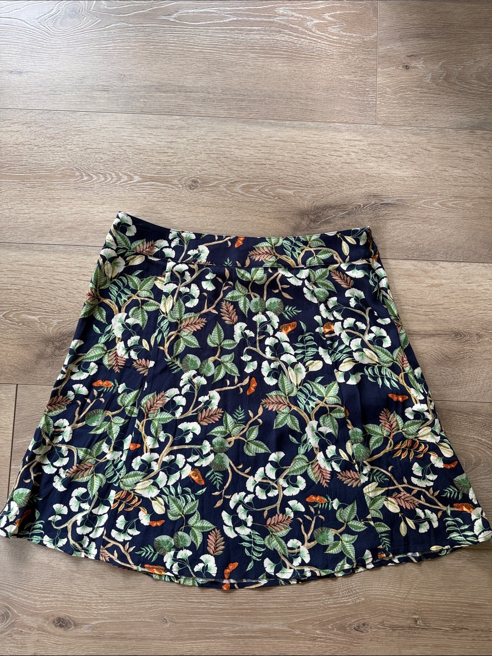 LOFT Floral Vine A-line Skirt - Navy Green Print